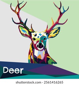 deer pop art vector graphics color head with horns - Vector