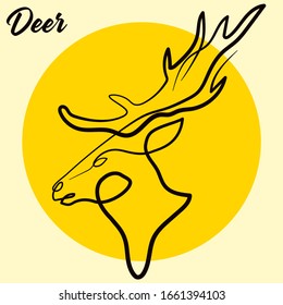 Deer portrait drawn in line art style. Deer linear drawing. Logo deer with horns. Deer in profile, animal portrait. 
Silhouette drawing of a forest wild animal.