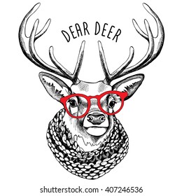 Deer portrait in a glasses. Vector illustration.