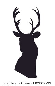 deer portrait silhouette, vector, white background