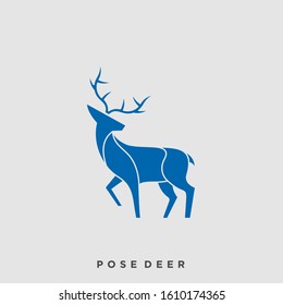 Deer Pose Color Illustration Vector Template. Suitable for Creative Industry, Multimedia, entertainment, Educations, Shop, and any related business