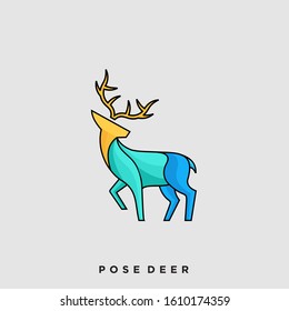 Deer Pose Illustration Vector Template. Suitable for Creative Industry, Multimedia, entertainment, Educations, Shop, and any related business