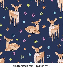 deer print with stars - seamless background