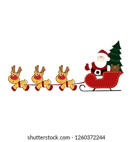 A deer pulling a sled from Santa Claus - cute funny Christmas illustration, isolated on a white background .