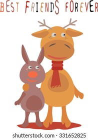 Deer and rabbit standing next to an embrace