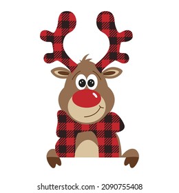 Deer With A Red Nose In A Scarf   Vector File. Christmas Decor.