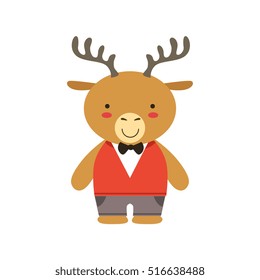 Deer In Red Vest And Bow Tie Cute Toy Baby Animal Dressed As Little Boy