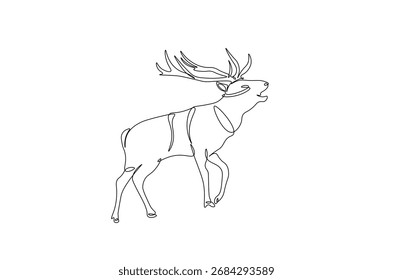 Ciervos o renos en un dibujo continuo de una línea. Ilustración de arte de una sola línea de animal de ciervo. Vector editable.