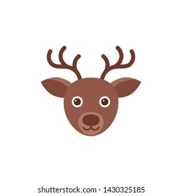 Deer. Reindeer head. Christmas icon. Vector. Holiday symbol isolated on white background in flat design. Cartoon colorful illustration.