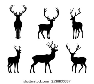 Deer, reindeer - silhouettes on a white background. Vector illustration.