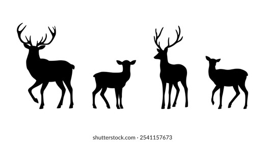 Deer, reindeer - silhouettes on a white background. Vector illustration.