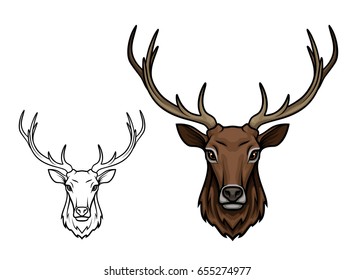 Deer or reindeer sketch vector icon. Wild forest stag or elk with antlers. Isolated wildlife fauna and zoology symbol or emblem for blazon for hunting sport team, nature adventure scout club