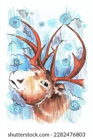 Deer. Reindeer. Traced drawing. Christmas. Winter.