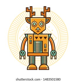 Deer. Retro animal robot, design for print, tshirt and poster. 