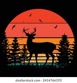 Deer retro. design, Streetwear T-shirt Designs Artwork Set, Graffiti Vector Collection for Apparel and Clothing Print.