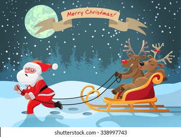 Deer riding with a girlfriend and Santa Claus