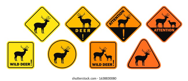 Deer road sign. Isolated deer on white background