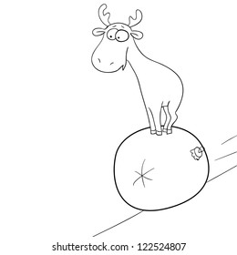 Deer rolling down on the christmas toy, coloring