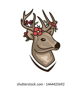 deer rose logo template vector