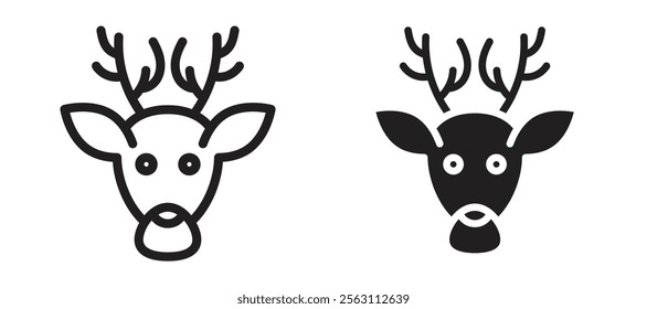 Deer rudolph icons in black line and filled versions