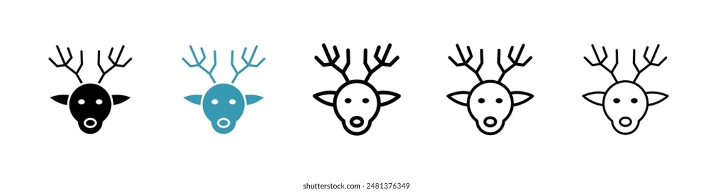 Deer rudolph line icon vector set.