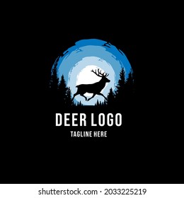 deer run at the moon light logo illustration vector template black background  deer logo vector illustration