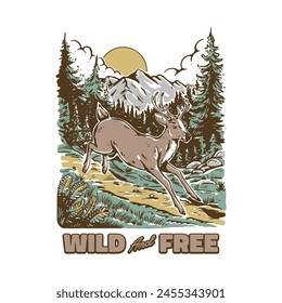 deer running in the forest illustration