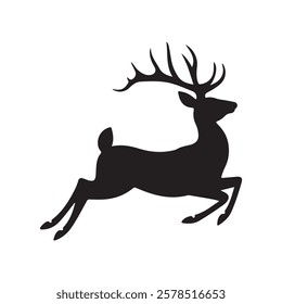 Deer Running And Jumping Illustration - vector. Reindeer silhouette vector. deer icon.