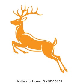 Deer Running And Jumping Illustration - vector. Reindeer silhouette vector. deer icon.