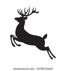 Deer Running And Jumping Illustration - vector. Reindeer silhouette vector. deer icon.