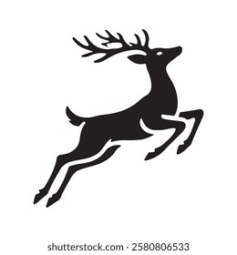 Deer Running And Jumping Illustration - vector. Reindeer silhouette vector. deer icon.