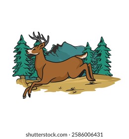 deer running with mountains in the background