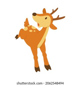 The Deer Is Running With A Scared Face Being Chased By A Wild Animal. Vector Image