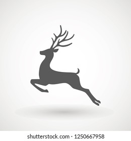 Deer running silhouette , Reindeer icon design for Xmas cards, banners and flyers, vector illustration isolated on white background. Logo template. Elk logotype. Hunting