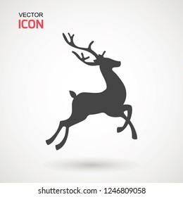 Deer running silhouette , Reinder icon design for Xmas cards, banners and flyers, vector illustration isolated on white background. Logo template. Elk logotype. Hunting