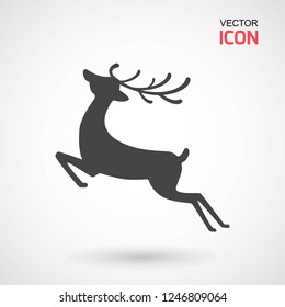 Deer running silhouette , Reinder icon design for Xmas cards, banners and flyers, vector illustration isolated on white background. Logo template. Elk logotype. Hunting