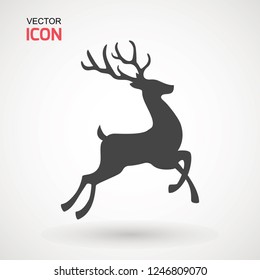 Deer running silhouette , Reinder icon design for Xmas cards, banners and flyers, vector illustration isolated on white background. Logo template. Elk logotype. Hunting