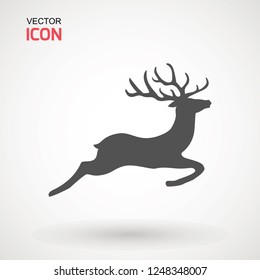 Deer running silhouette , Reinder icon design for Xmas cards, banners and flyers, vector illustration isolated on white background. Logo template. Elk logotype. Hunting