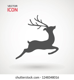 Deer running silhouette , Reinder icon design for Xmas cards, banners and flyers, vector illustration isolated on white background. Logo template. Elk logotype. Hunting