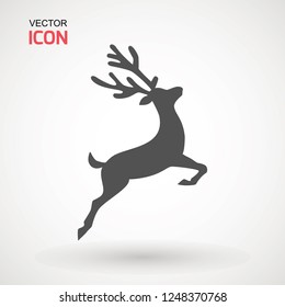 Deer running silhouette , Reinder icon design for Xmas cards, banners and flyers, vector illustration isolated on white background. Logo template. Elk logotype. Hunting