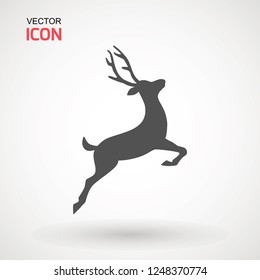 Deer running silhouette , Reinder icon design for Xmas cards, banners and flyers, vector illustration isolated on white background. Logo template. Elk logotype. Hunting