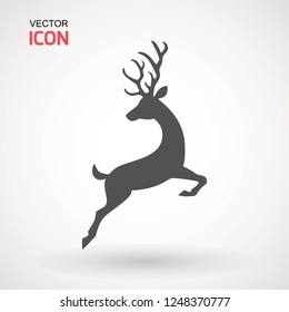 Deer running silhouette , Reinder icon design for Xmas cards, banners and flyers, vector illustration isolated on white background. Logo template. Elk logotype. Hunting