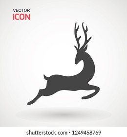 Deer running silhouette , Reinder icon design for Xmas cards, banners and flyers, vector illustration isolated on white background. Logo template. Elk logotype. Hunting