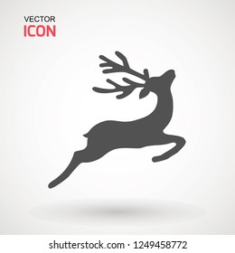 Deer running silhouette , Reinder icon design for Xmas cards, banners and flyers, vector illustration isolated on white background. Logo template. Elk logotype. Hunting