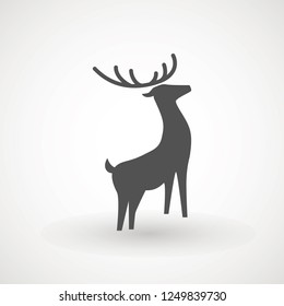 Deer running silhouette , Reinder icon design for Xmas cards, banners and flyers, vector illustration isolated on white background. Logo template. Elk logotype. Hunting.