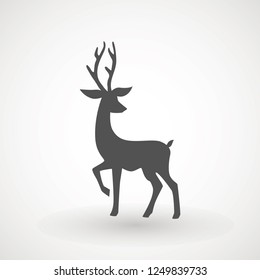 Deer running silhouette , Reinder icon design for Xmas cards, banners and flyers, vector illustration isolated on white background. Logo template. Elk logotype. Hunting.