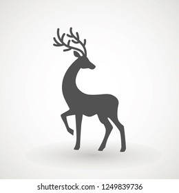 Deer running silhouette , Reinder icon design for Xmas cards, banners and flyers, vector illustration isolated on white background. Logo template. Elk logotype. Hunting.