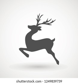 Deer running silhouette , Reinder icon design for Xmas cards, banners and flyers, vector illustration isolated on white background. Logo template. Elk logotype. Hunting.