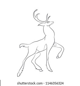 deer running, vector lines, white background