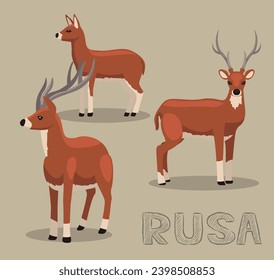 Deer Rusa Cartoon Vector Illustration